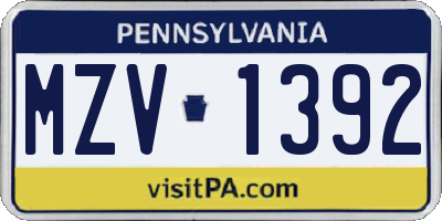 PA license plate MZV1392