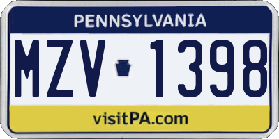 PA license plate MZV1398