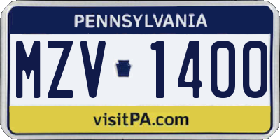 PA license plate MZV1400