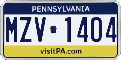 PA license plate MZV1404