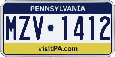 PA license plate MZV1412