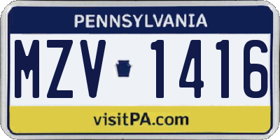 PA license plate MZV1416