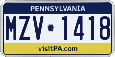 PA license plate MZV1418