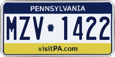 PA license plate MZV1422