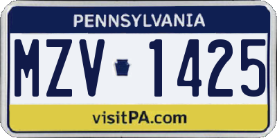 PA license plate MZV1425