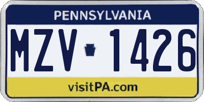 PA license plate MZV1426