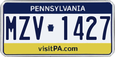 PA license plate MZV1427