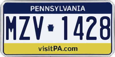 PA license plate MZV1428