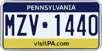 PA license plate MZV1440