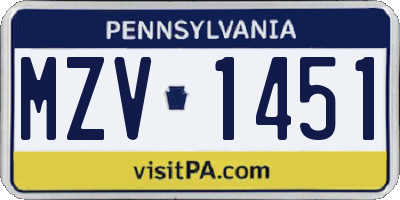 PA license plate MZV1451