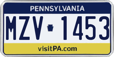 PA license plate MZV1453