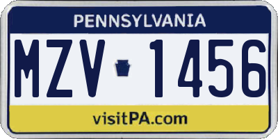 PA license plate MZV1456