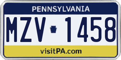 PA license plate MZV1458