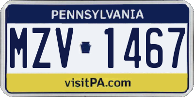 PA license plate MZV1467