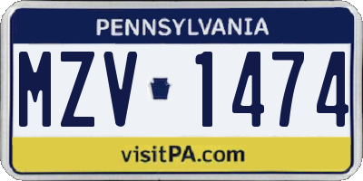 PA license plate MZV1474