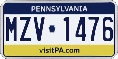 PA license plate MZV1476