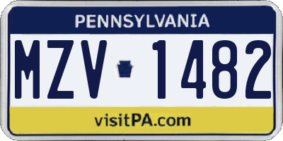 PA license plate MZV1482