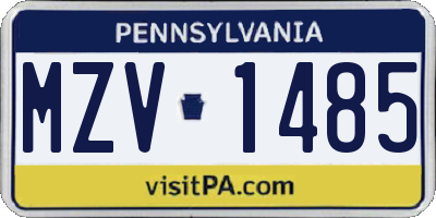 PA license plate MZV1485