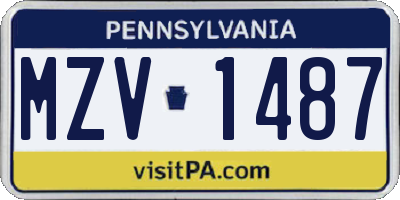 PA license plate MZV1487