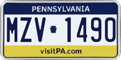 PA license plate MZV1490