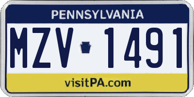 PA license plate MZV1491