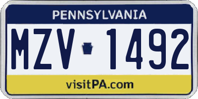 PA license plate MZV1492