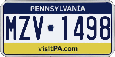 PA license plate MZV1498