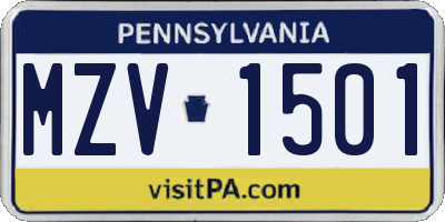 PA license plate MZV1501