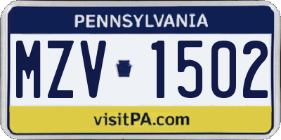PA license plate MZV1502