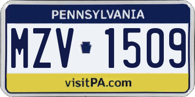 PA license plate MZV1509