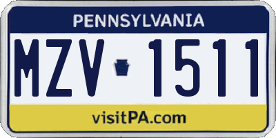 PA license plate MZV1511