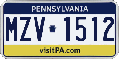 PA license plate MZV1512