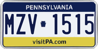 PA license plate MZV1515