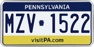 PA license plate MZV1522