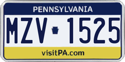 PA license plate MZV1525