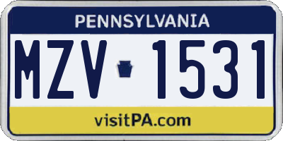 PA license plate MZV1531