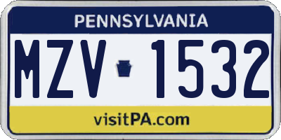 PA license plate MZV1532