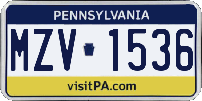 PA license plate MZV1536