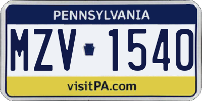 PA license plate MZV1540