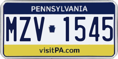 PA license plate MZV1545
