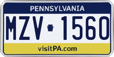 PA license plate MZV1560