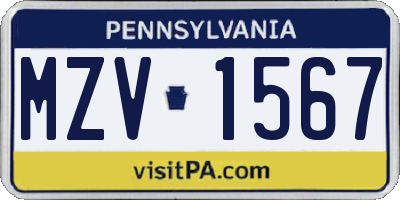 PA license plate MZV1567