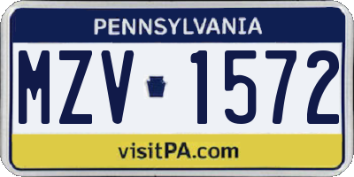 PA license plate MZV1572