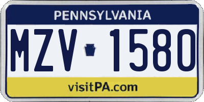 PA license plate MZV1580