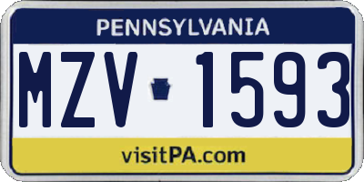 PA license plate MZV1593