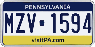PA license plate MZV1594