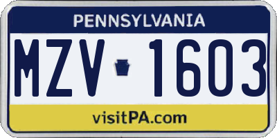 PA license plate MZV1603