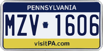 PA license plate MZV1606