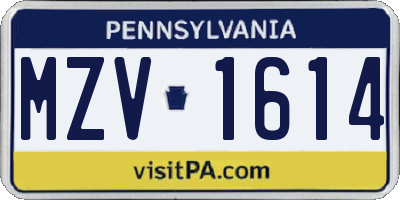 PA license plate MZV1614