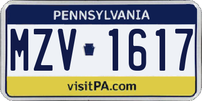 PA license plate MZV1617
